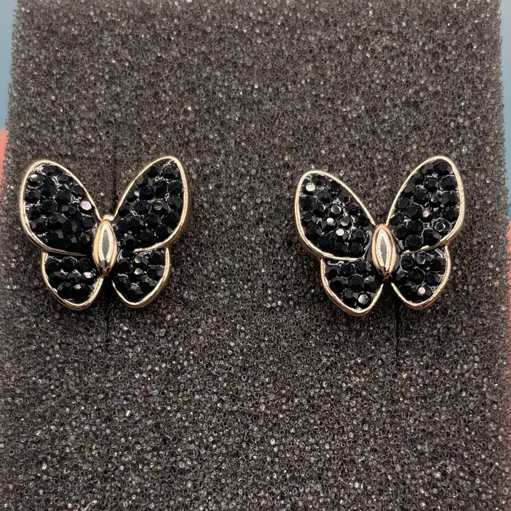 Crystal Rose Gold Butterfly Stud Earrings w/Gift Box - NEW